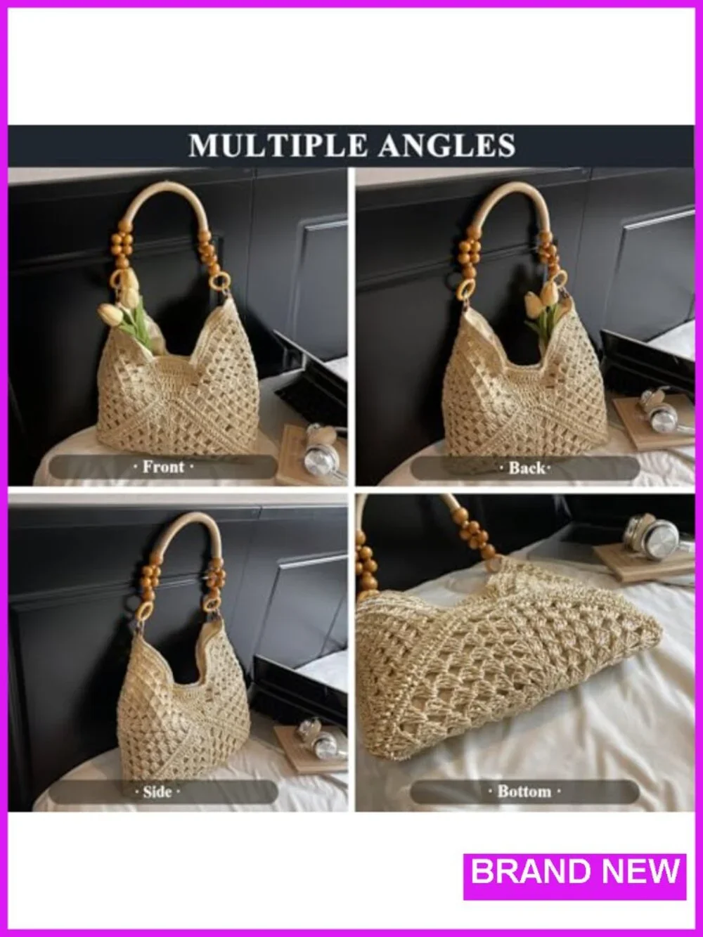 Straw Hobo Tote Bag Crochet Beach Shoulder Purse for Women